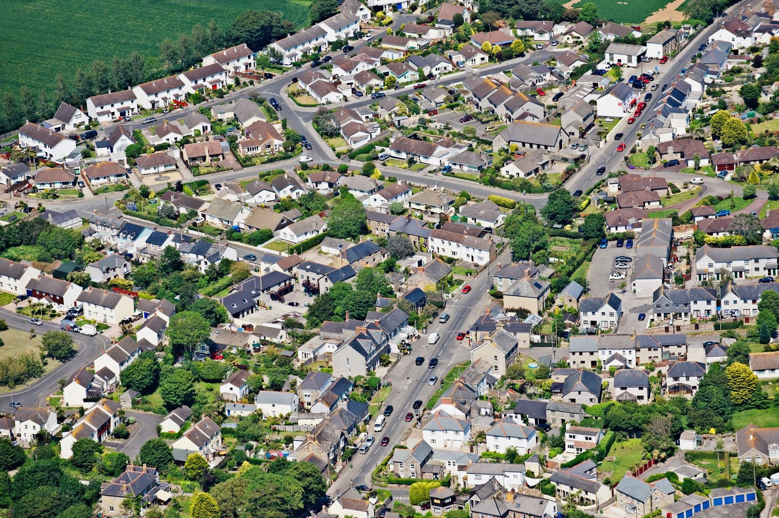Aerial view of a dense Metro Detroit neighborhood