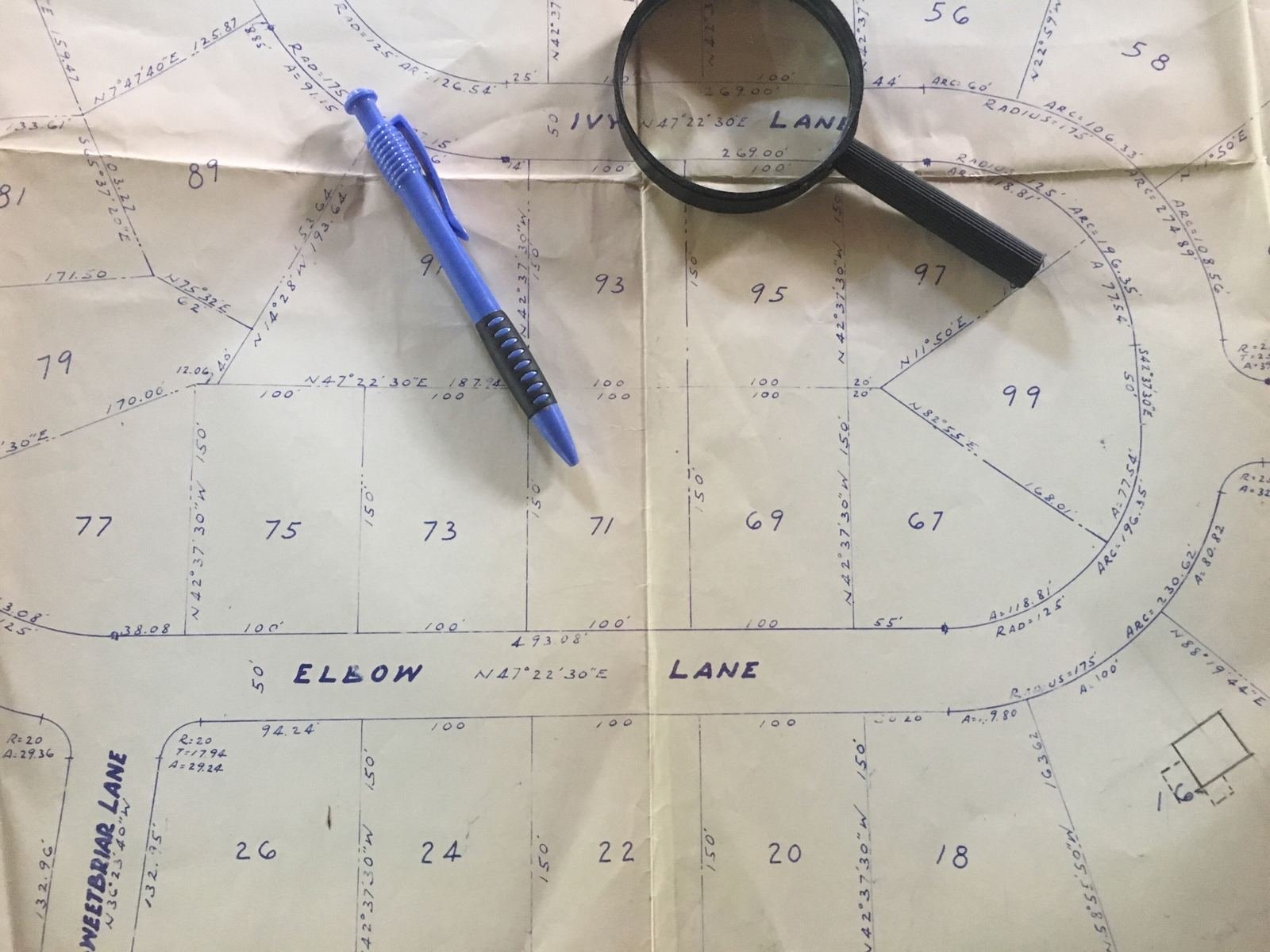 Recorded plat showing numbered lots and survey bearings